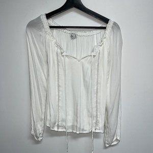 Hollister Womens Long Sleeve Off The shoulder Crop Top Size M Gauze White Tie